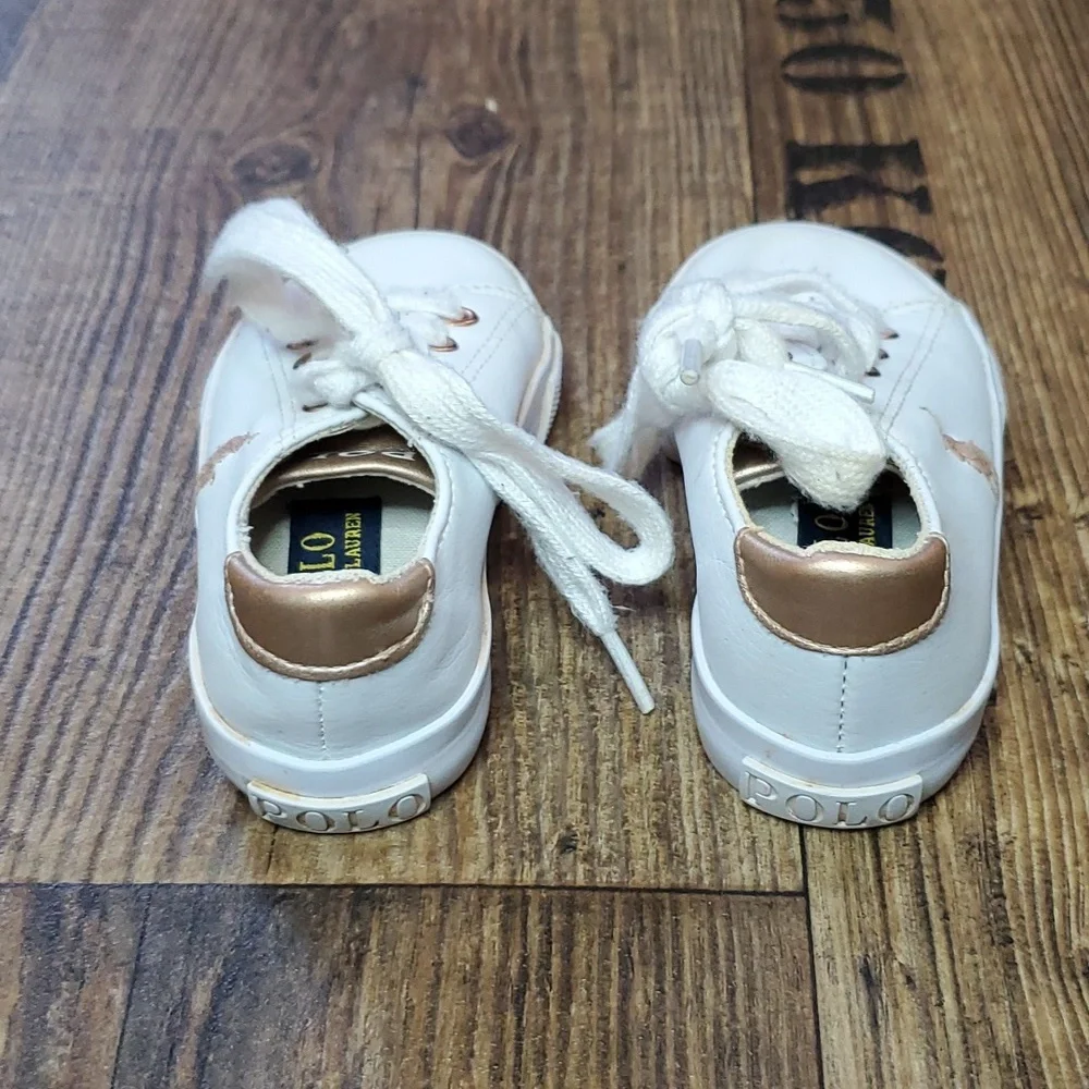 Polo by Ralph Lauren White Kids Sneakers with Rose Gold Accents